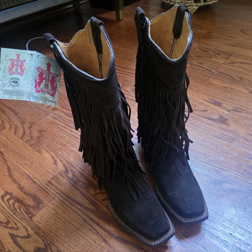 Fringe Suede Western/Motorcicle Boots - Brown